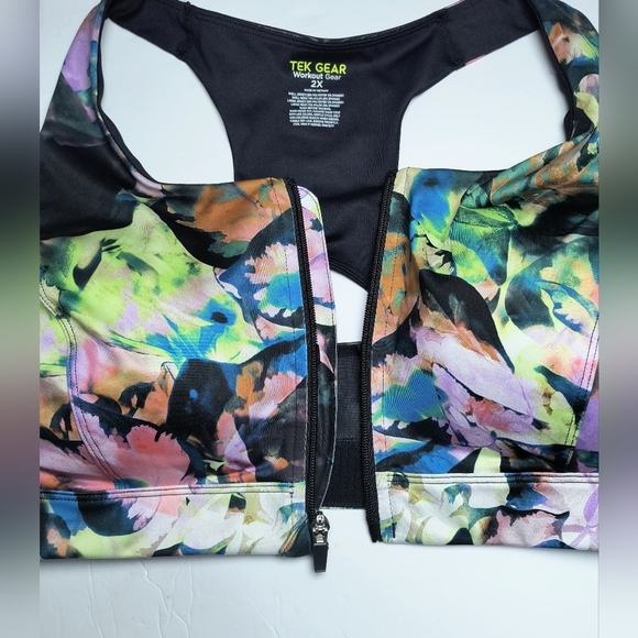 Tek Gear Women's Plus Zip Up Multicolor Floral Sports Bra 2X - Picture 6 of 7